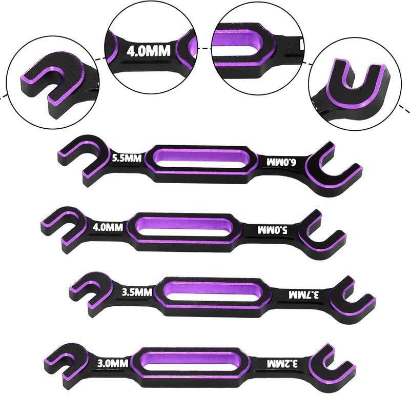 RCenjoy 4PCS Wrench 3.0/3.2/3.5/3.7/4.0/5.0/5.5/6.0mm Turnbuckle Nut Ball Joint Remover with RC Screw Tray for RC Car Boat Model Repair Tool Kit (Purple) - Image 4